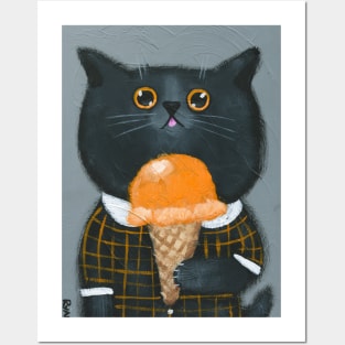 Cat With Pumpkin Ice Cream Posters and Art